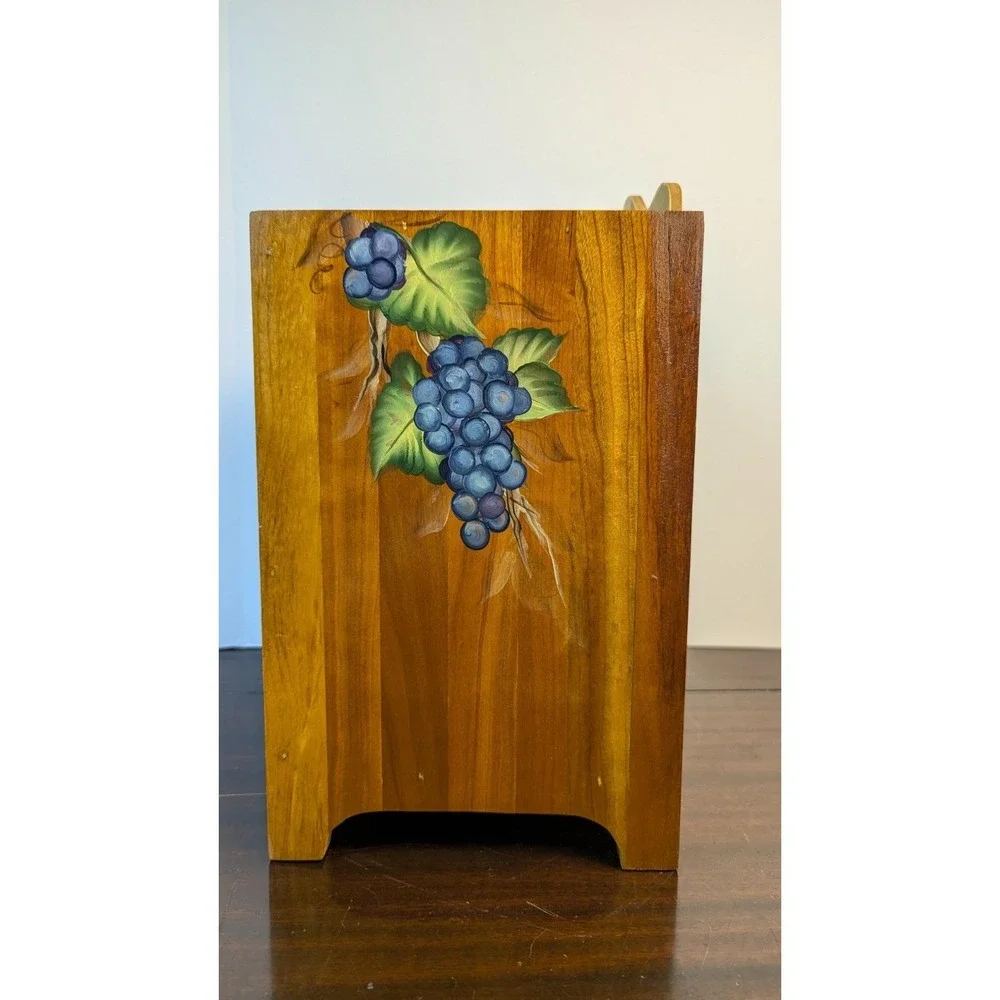 Hand Painted Wooden Storage Recipe Box Mail Organizer Grape Vine Kitchen Decor